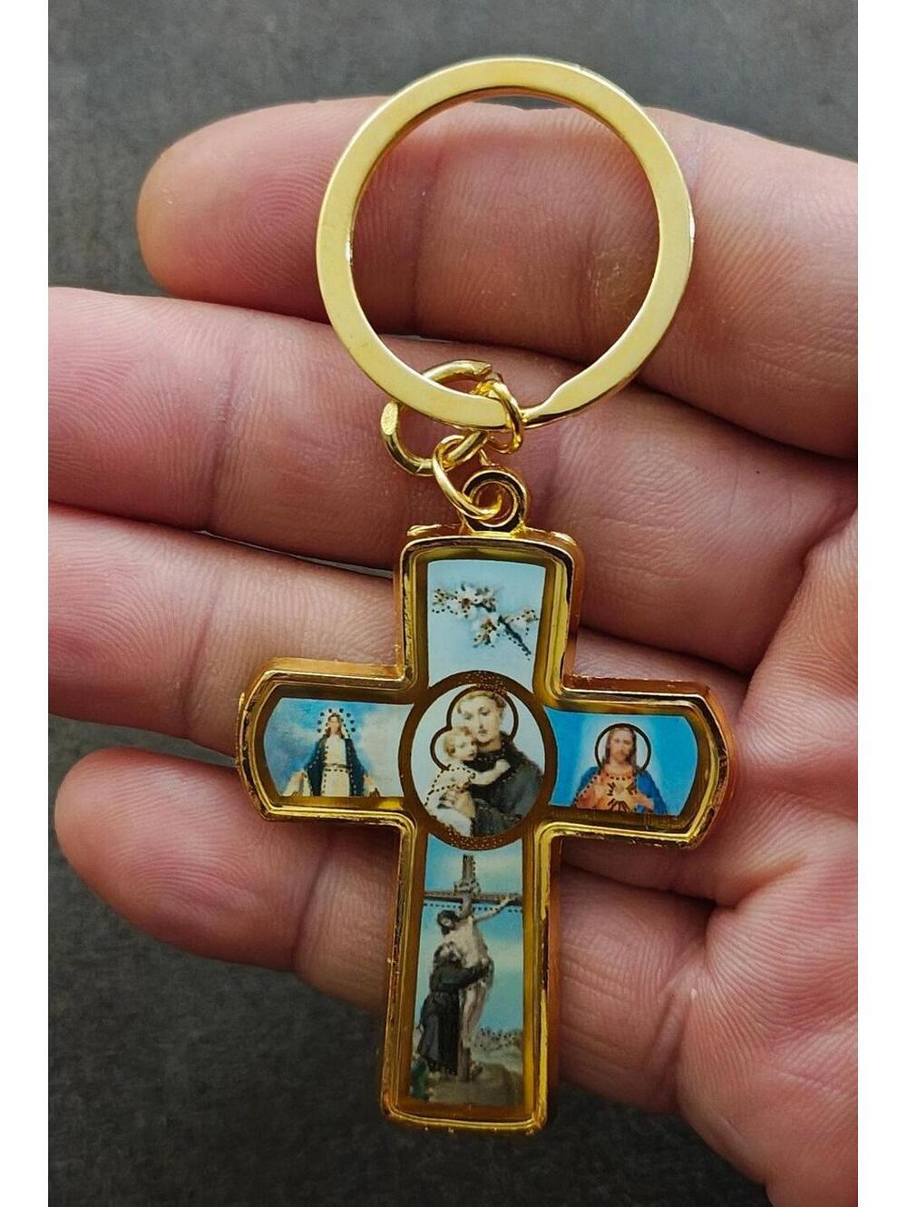 St. Anthony Catholic 4 Way Gold Tone Cross Keychain